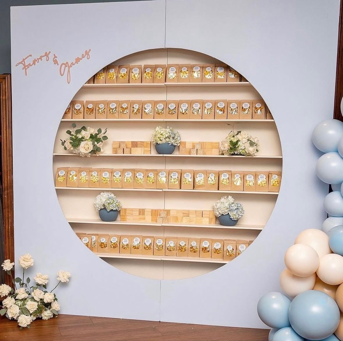 Circular shelving snack wall party prop display